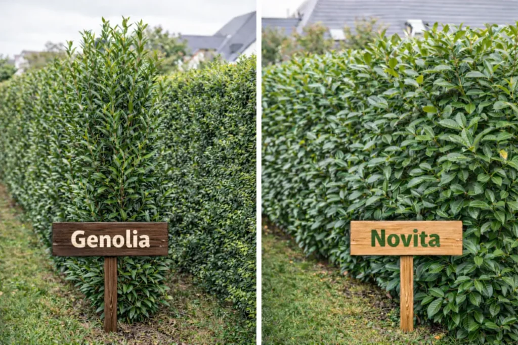 Genolia vagy Novita babérmeggy összehasonlítás – keskeny és sűrű sövény