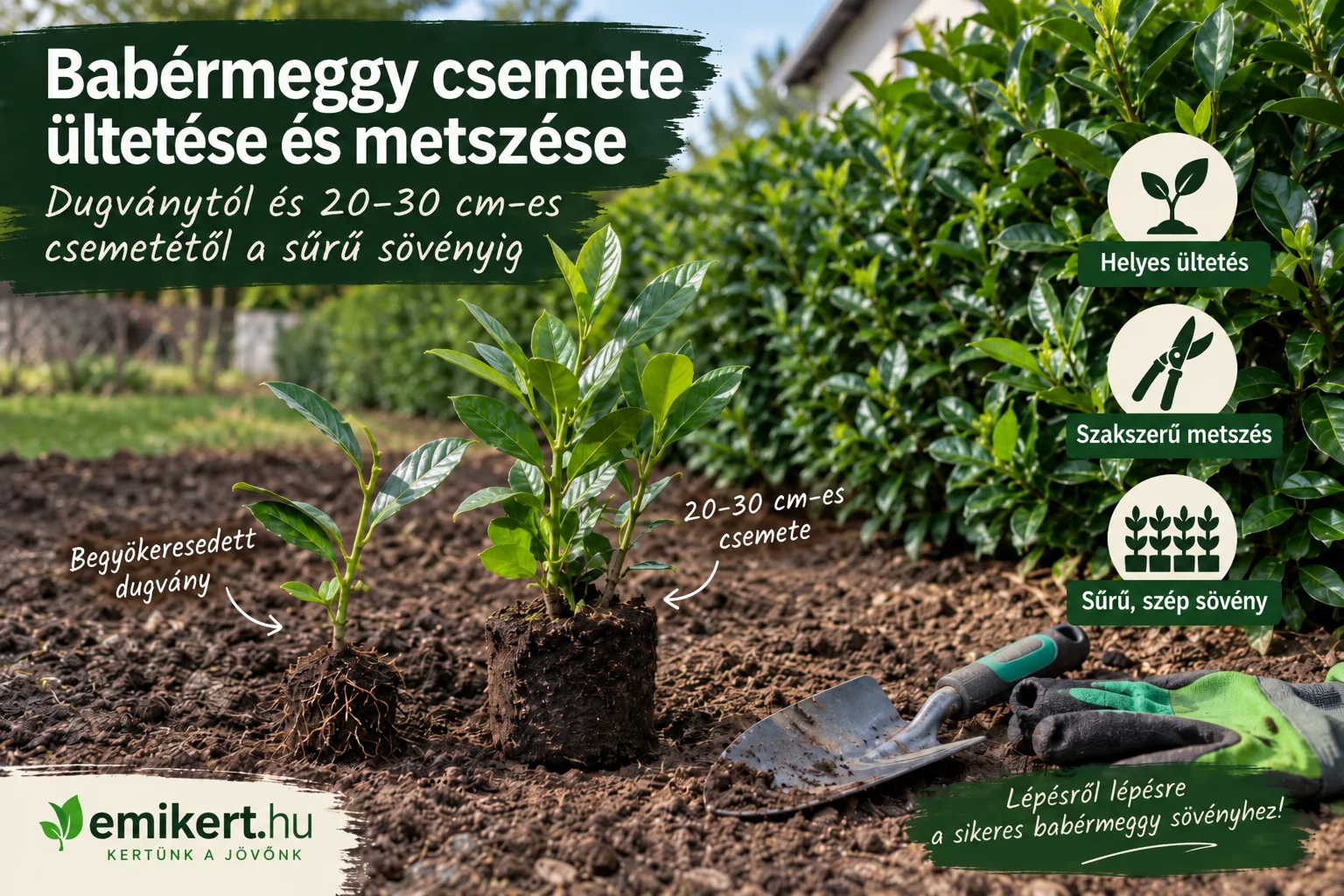 Babérmeggy csemete ültetése és metszése